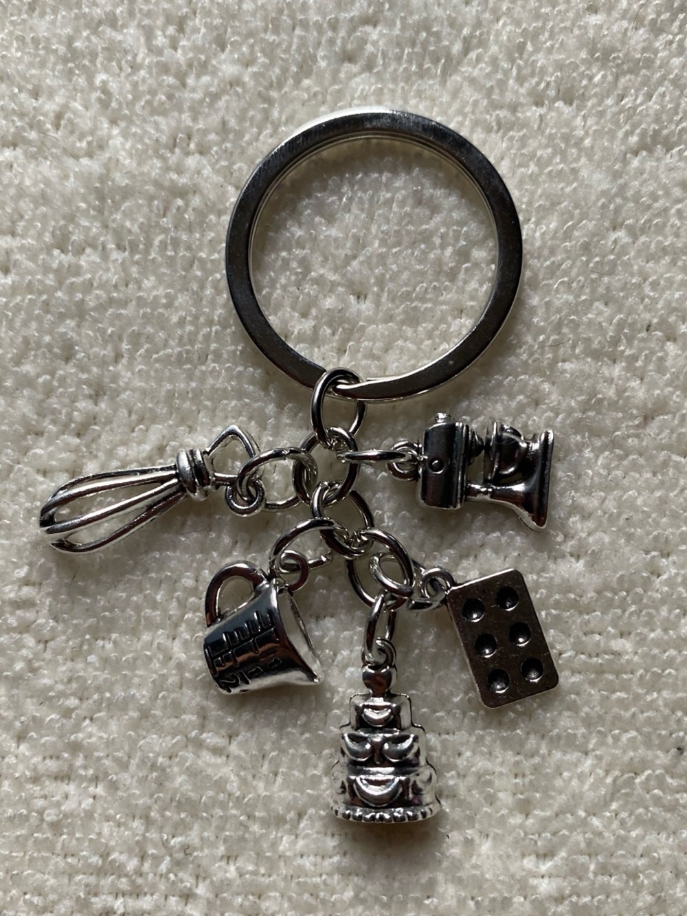 Silver Kitchen Charm Keychain with Miniature Cookware Charms